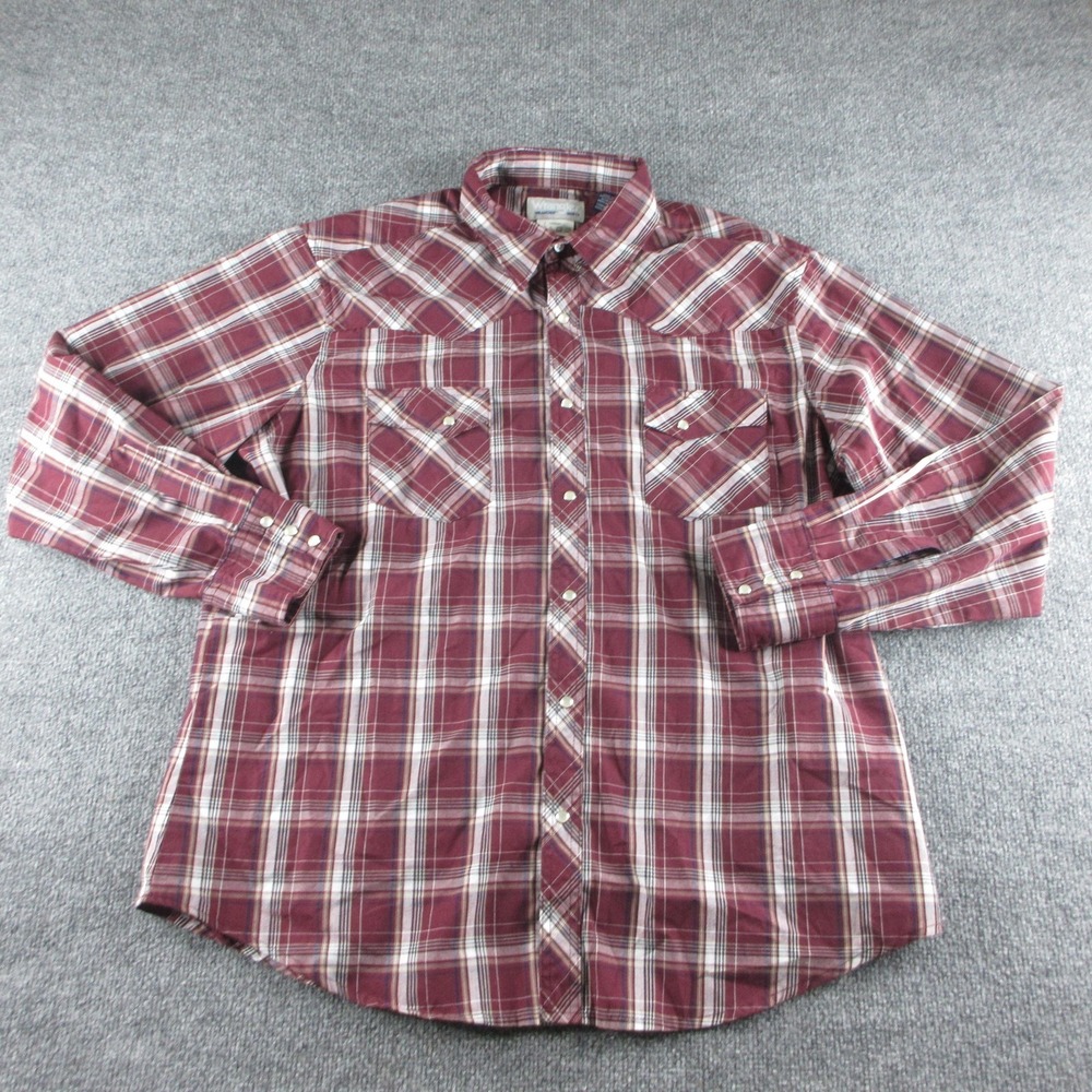Wrangler Shirt Mens XL Red Plaid Long Sleeve Pearl Snap Western Rodeo Casual